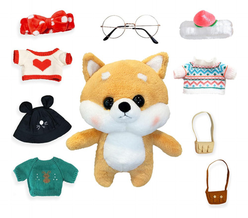 Juguete De Peluche Lindo De Shiba Inu Con 8 Trajes De Ropa D