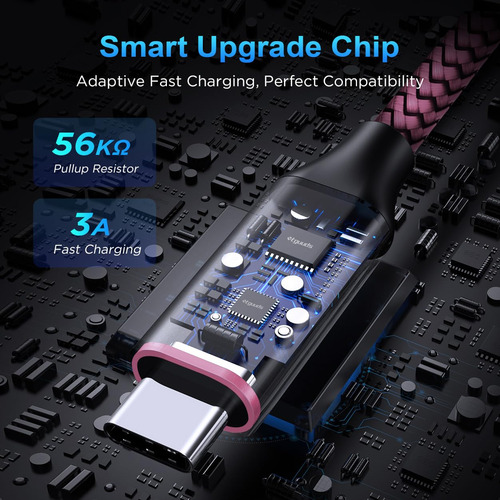 Cable Usb C Rosa Etguuds Corto De 1 Pie, Paquete De 2 Uni...