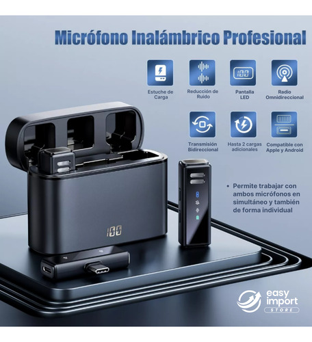 Microfono Inalambrico Solapero Dual 2en1 + Estuche Cargador