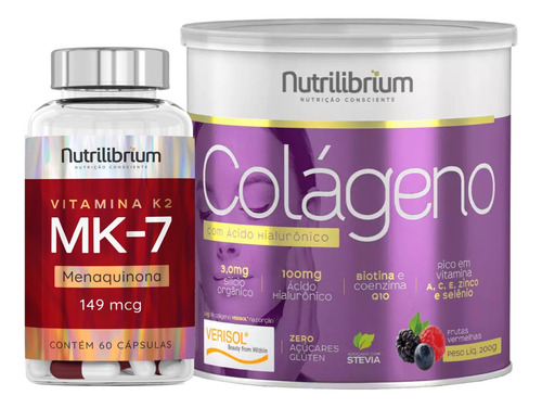 Colágeno Hidrolisado Verisol Hialurônico + Vitamina K2 Mk7 Sabor Frutas Vermelhas