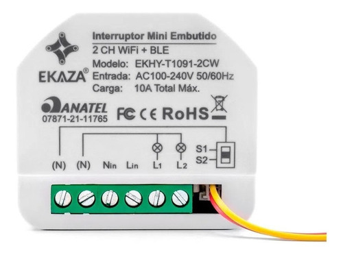 Interruptor Tuya Mini Embutido Ekaza Wi-fi Ble 2 Canais 10a