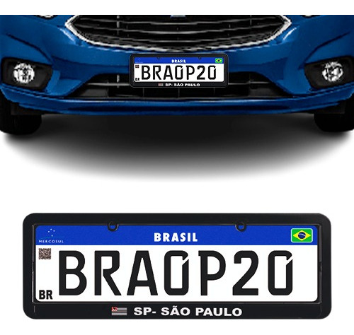 Moldura De Placa Carro Preta Mercosul - Município São Paulo