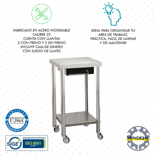 Mesa De Cobro Acero Inoxidable Con Caja Para Dinero Con Ruedas