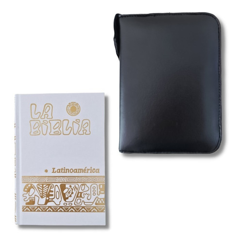 Biblia Latinoamérica Chica Blanco + Funda Vinipiel Negro