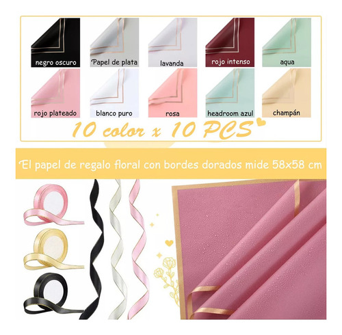 100 Hojas De Papel Coreano Celofan Ramos Florales, 10 Colore