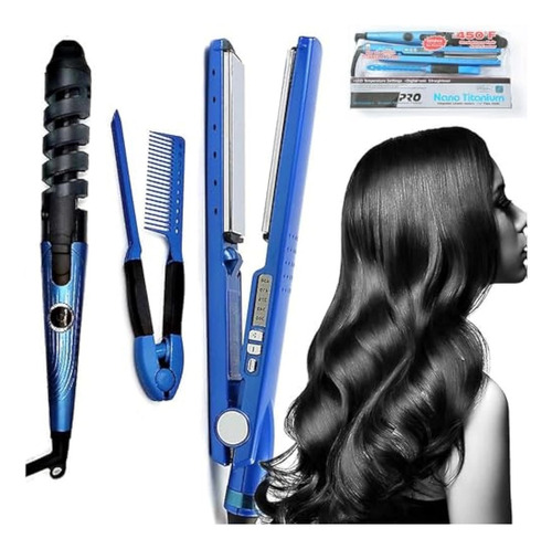 Plancha Alaciadora Tenaza Rizadora Cabello Pelo Kit De 3pcs