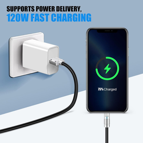 Cable De Carga Rápida Usb-micro V8 120w Reforzado Led 1m Negro