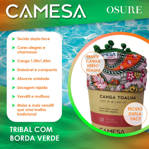 Canga Toalha Saída De Praia Dupla Face Atoalhada Cor Tribal C Bolinha Verde Tamanho 100 Cm X 140 Cm