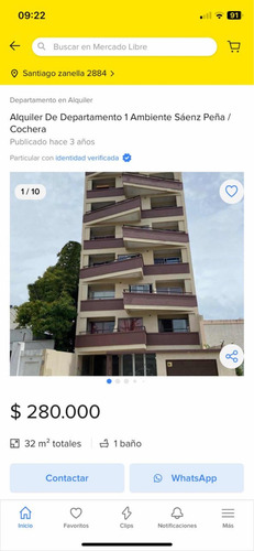 Alquiler De Departamento 1 Ambiente Sáenz Peña Cochera Opc