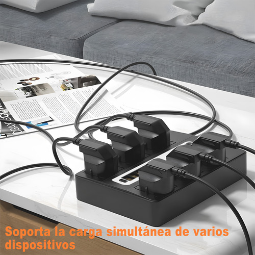 Multicontacto de 6 tomas con 5 usb +1 TYPE-C color negro largo del cable de 1.5m 10A