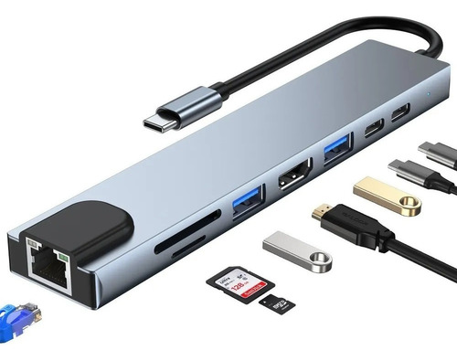 B Adaptador Tipo C 8 En 1 Con Salida Usb Hdmi 4k