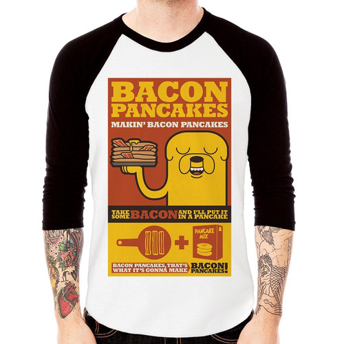 Camiseta Raglan Adventure Time Bacon Pancakes 3/4