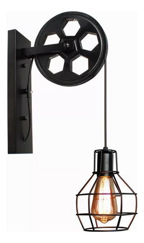 Lámpara De Pared Industrial Vintage Con Polea Rústica E27