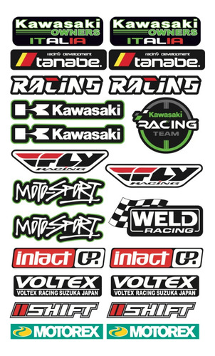 Kawasaki Kit De Stickers Para Moto Planilla Kw02