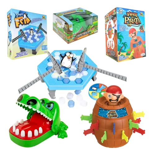 Kit Jogos Quebra Gelo Pinguim +pula Pirata Barril +crocodilo