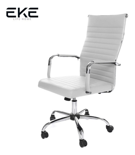 Silla de escritorio Eke Life Home YX-9005 ergonómica  blanca con tapizado de cuero sintético y mesh y tela