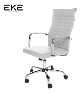 Silla de escritorio Eke Life Home YX-9005 ergonómica blanca con tapizado de cuero sintético y mesh y tela