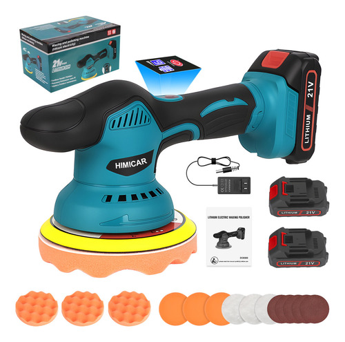 Himicar Dc6000 02 pulidora de coches ajustable 5500rpm pulidora orbital azul sin cable discos de 6 pulgadas para pulir coches lijar madera desincrustar metales equipada con 2 baterías 3.0Ah 1500mAh