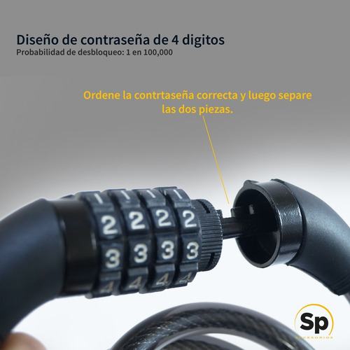 Imagen 4 de 6 de Candado Cadena Cable De Seguridad Para Bicicleta Combinacion
