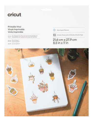 Vinil Imprimible Inkjet Color Plata Tamaño Carta 10pz Cricut