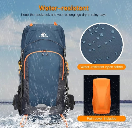 Mochila De Camping Weikani 65lt + Funda Para Lluvia Azul-naranja Liso (Usado)