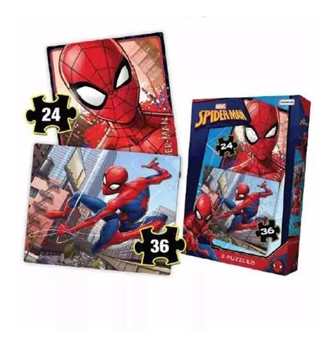 Imagen 2 de 4 de Rompecabezas 2 Puzzle 24/36 Pz Spiderman Hombre Araña Marvel