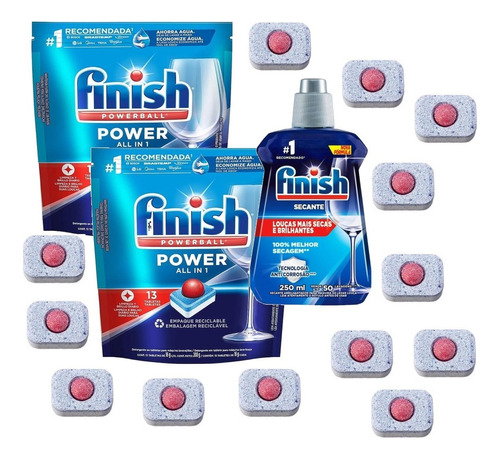 Finish 2 Detergentes Powerball + Secante Lava-louça Brastemp