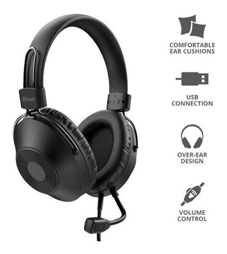 Audifonos Diadema Trust Ozo Usb Negro Con Microfono