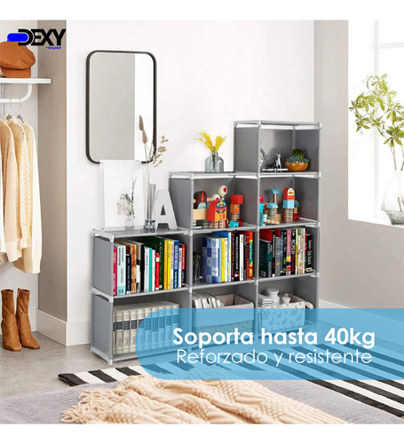 Estante Almacenamiento 9 Cajoneras Librero 120x123cm Mueble Color Gris Claro
