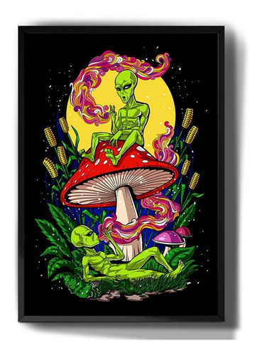 Quadro Decorativo Alien Espaço Cogumelo Fumando Arte