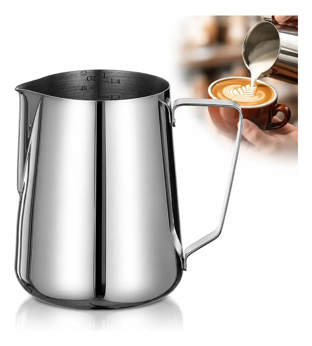 Jarra Medidora De Leche ORAAB 1.5L Acero Inoxidable Para Café Espresso