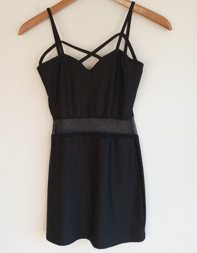 Vestido Negro Liso Con Tiritas Y Encaje Talle 36 Excelente