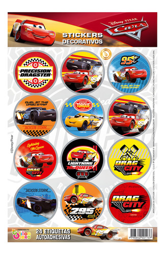 Stickers En Plancha De Cars (2 X12) - Cotillón Waf
