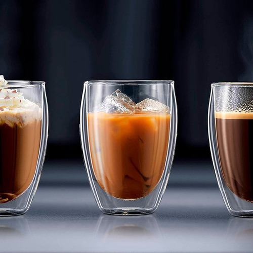 Kit 6 Copo Dupla Camada De Vidro 300ml Xícaras De Café Duo Cor Água