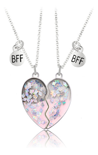 1 Par De Piezas  Lentejuelas Corazón Bff Best Friends Collar