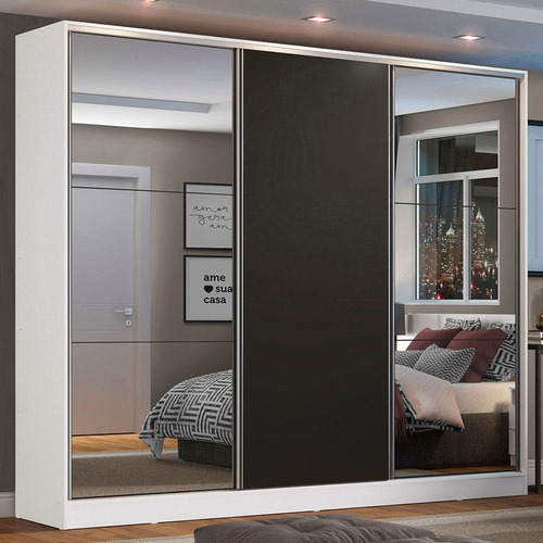 Ropero Closet Madesa Royale 3 Puertas 2 Espejo Color Blanco/Negro