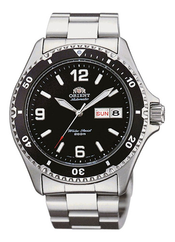 Reloj automático Orient Mako Ii Diver FAA02001b9, color de la correa, color plateado y bisel, color negro, fondo negro