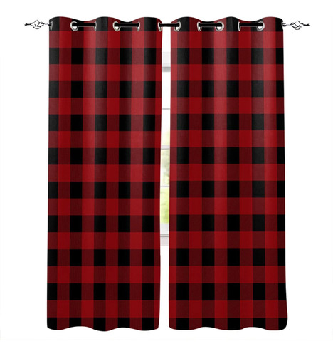 Cortina Opaca Cuadro Rojo Negro Impresa 3d Tartan Campestre