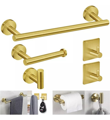 Jf Kit De Accesorios De Baño Y Estante For Troncos Dorados,