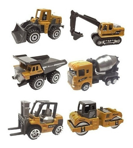 Set Carros Construccion X6 Unidades Escala 1:64 Metalico