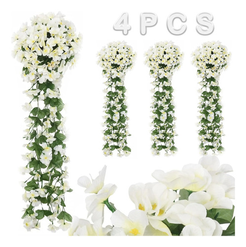 JOQ Violeta 4pcs Flores Artificiales Violeta Color Blanco