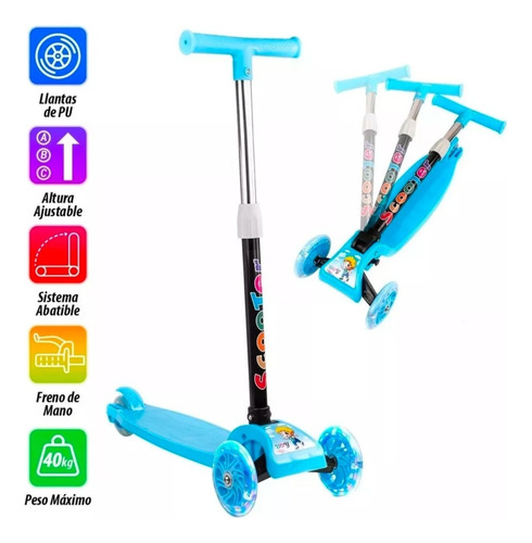 Scooter Patin Diablo Ajustable Divertido Niños 3 Ruedas Led