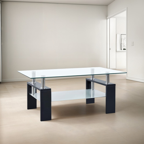 Mesa Ratona Living Elliot Vidrio Cromo Patas Madera 110x60 Negro