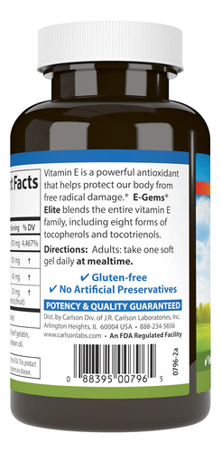 Carlson E-gems Elite Vitamina E 1000 Ui 60 Cápsulas