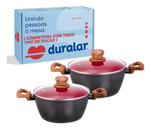 Jogo Panela 2 Caçarola Antiaderente Cerâmica N18 N22 Duralar