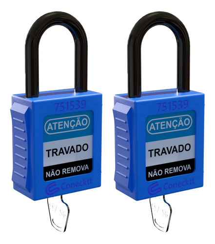 Kit 2 Cadeado De Bloqueio Nr10 Tagout Haste Plástica Azul