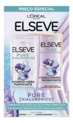 Kit Elseve Loreal Pure Hialurônico Shampoo Condicionador Top