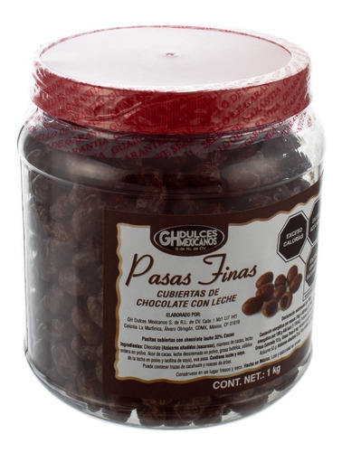 Imagen 2 de 6 de Pasita Chocolate Gh Tarro De 1 Kg, Pasas Enchocolatadas