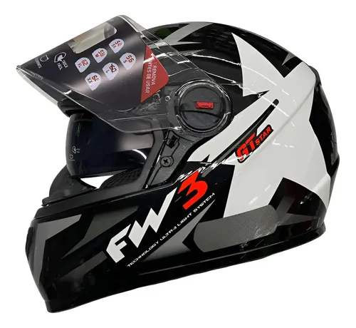 Capacete Moto Integral Fw3 Gtx Preto/branco Estrela/star 58. — foto 1
