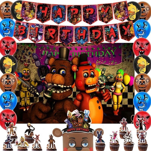 Fnaf Cotillon Cumpleaños Five Night At Freddy + Tela De Fond